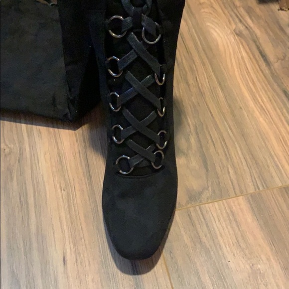 Black Suede Mid Thigh Heels - Picture 3 of 5